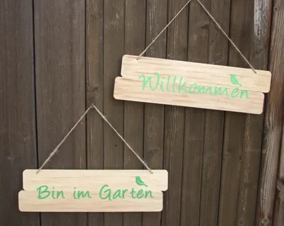 Produktbild von Holzschilder (2 Stück) Willkommen, Bin im Garten, Welcome, Garden