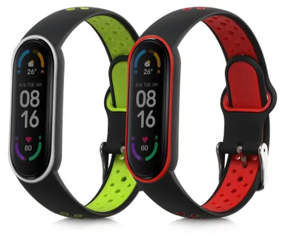 Produktbild von kwmobile 2x Uhrenarmband für Xiaomi Mi Smart Band 6 / Mi Band 6 / Band 5 Armband - Fitnesstracker Band Set aus TPU Silikon - Ersatzarmband Smartwatch