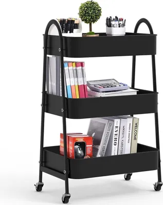 Produktbild von 3 Ebenen Küchenwagen,Servierwagen Utility Cart mit Rollen,Beistellwagen Rollwagen Allzweckwagen Aufbewahrungswagen für Küche Bad Büro 43x30x76cm