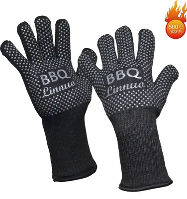 Produktbild von Linnuo Grillhandschuhe, Ofenhandschuhe, hitzebeständig bis 500°C, lang, 33 cm, 1 Paar