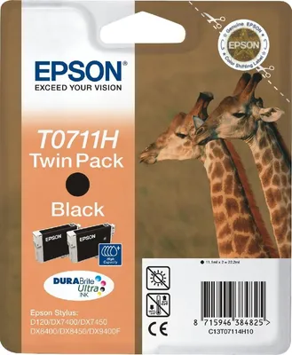 Produktbild von Epson Giraffe Doppelpack Schwarz T0711H Tintenpatronen DURABrite Ultra, Schwarz, Tinte auf Pigmentbasis, 1 Stück(e), Multipack
