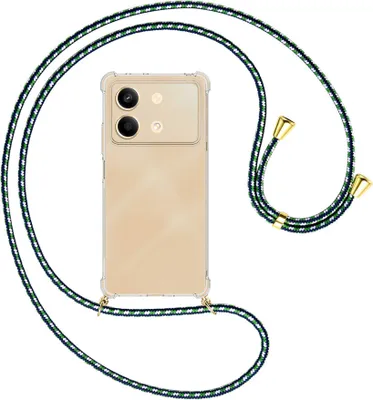 Produktbild von Handykette Backcover-Schutzhülle mit Band (Metall goldfarben) für Xiaomi Redmi Note 13 Pro 5G - grün/blau/weiß
