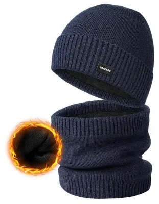 Immagine prodotto di Set invernale da uomo: berretto e sciarpa, fodera in pile, colore blu scuro
