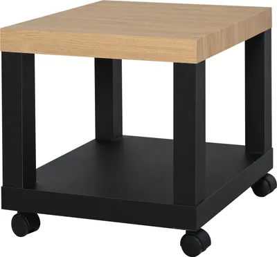 Produktbild von HOMCOM Beistelltisch für Sofa, Couchtisch für Wohnzimmer oder multifunktionaler Nachttisch mit offener Ablagefläche mit Rollen, 40 x 40 x 40 cm, Schwarz und Natur