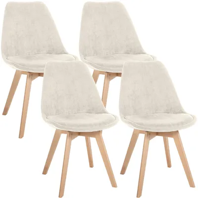 Produktbild von CLP 4er Set Esszimmerstühle Linares gepolstert mit Rückenlehne Buchenholzgestell beige Material Cord