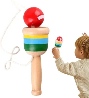 Productafbeelding van Houten Vangbal - Gooi en Vangspel - Motoriek Trainen - Duurzaam Hout - 18 cm - Rood