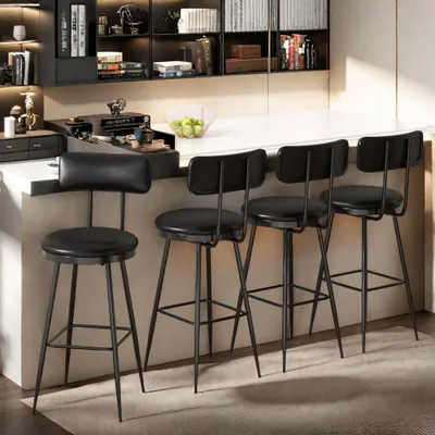Image de Lot de 4 tabourets de bar ProximaX, noir, assise en cuir PU, structure métallique, tabouret de cuisine confortable avec dossier