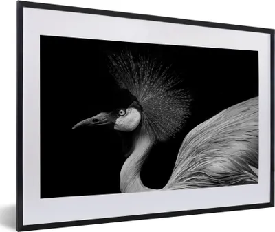 Produktbild von MuchoWow® Gerahmtes Poster Kranich - Schwarz - Weiß - Vogel - Tiere 60x40 cm - Poster mit Schwarzem Bilderrahmen Wandposter Rahmen Foto Bilder - Schlafzimmer - Plakat in Rahmen - Drucken