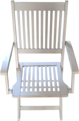 A light gray wooden folding chair is shown from the front against a white background.