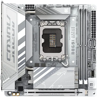 Produktbild von GIGABYTE B860I AORUS PRO ICE Mainboard - Intel Core Ultra CPUs, 8+1+2+1 Phasen VRM, bis zu 9200MHz DDR5, 1xPCIe 5.0 + 1xPCIe 4.0 M.2, 2,5 GbE LAN, WIFI 7, Thunderbolt 4, Intel, LGA 1851 (Socket V1), Intel Core Ultra (Serie 1), Intel Core Ultra (Series 2), LGA 1851, DDR5-SDRAM, 128 GB
