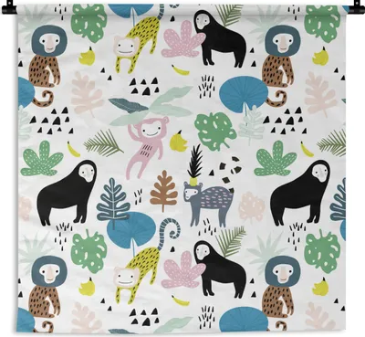 Produktbild von MuchoWow® Wandteppich Wandbehang Dschungel - Pflanzen - Affe 150x150 cm Tapisserie Dekoration Wandtuch - Wohnaccessoires - Modernes
