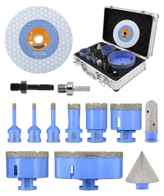 Immagine prodotto di Set di punte diamantate da 13 pezzi - Include disco abrasivo da 125 mm - Adatto per piastrelle e Vetroceramica