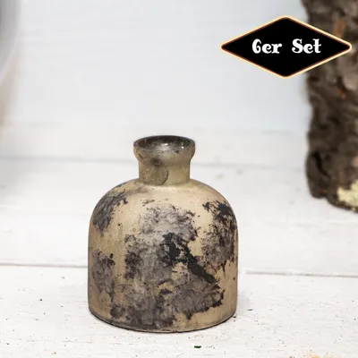 Produktbild von Dekovasenset, 6er, Flasche, Chabby Chic | Glas, Schwarz-Gold | H 9,5 x B 8,0 cm