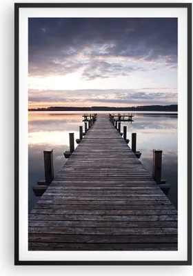 Produktbild von Gerahmtes Poster - Schwarzer Rahmen - Fußgängerbrücke See Sonnenuntergang Abend - 61x91,5 cm - Wand Bild - Wanddeko - Wandbilder - Wandposter - Bilderrahmen - Bilder - Kunstdruck - P2BPA61x91-2635
