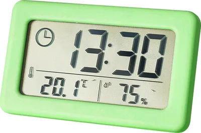 Produktbild von Mini Digitaluhr Temperatur Luft feuchtigkeit tragbare Tisch uhr Thermometer Hygrometer 12/24h batterie betriebene LED-Uhr, grün