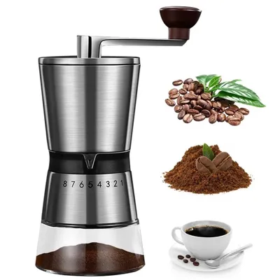 Produktbild von Kaffeemühle Manuell, mit Keramikmahlwerk, Handkaffeemühle, 8 Mahlstufen, Espressomühle