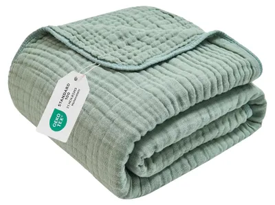 Produktbild von Musselin Tagesdecke 127x152cm - 100% Baumwolle - 6-Lagen - - Grün