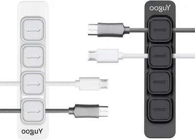 Image de Organiseurs de câbles - Supports magnétiques pour câbles - Rangement de bureau - Lot de 2 - Noir et blanc