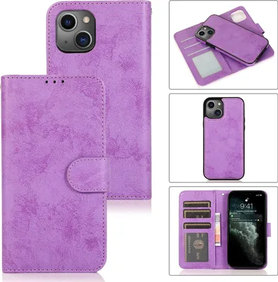 Produktbild von Mobigear Wallet iPhone 13 Hülle Abnehmbare 2in1 Klapphülle Geldbörse - Lila