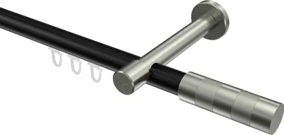 Produktbild von Interdeco Innenlaufstange / Gardinenstange mit Innenlauf Schwarz / Edelstahl-Optik, Typ Prestige Mavell (Zylinder Bicolor), 20 mm Ø 1-läufig, 420 cm