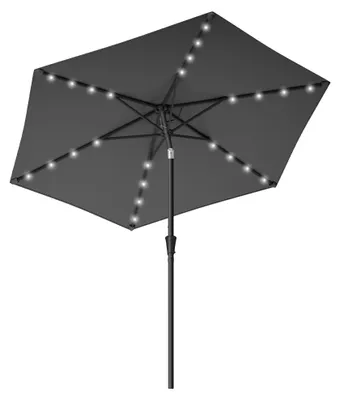 Image de Parasol de 270 cm avec éclairage solaire à LED, 32 LED, protection UV UPF 50+, inclinable de 30° des deux côtés, pour le jardin, la terrasse, la piscine, le balcon, sans pied, gris GPU040G01V1