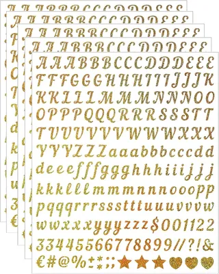 Productafbeelding van 5 Bladen Glitter Alphabet Stickers, 1000 Stuks Zelfklevende Vinyl Letters A-Z (Goud)