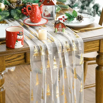 Obrázok produktu pre Stolový behúň na sviatočný stôl, dekoratívny, vzorovaný, zlatý a béžový, 70 x 300 cm