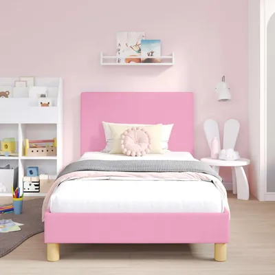 Produktbild von Cloris Designermöbel Kinderbettgestell mit Kopfteil Rosa 90 x 200cm Stoff - 2026Neu508958 - Klassische BettenJugendbett Tagesbett