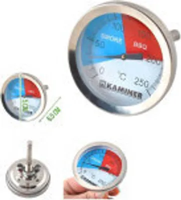 Obrázok produktu pre Teplomer na grilovanie z nehrdzavejúcej ocele, analógový, na údenie, plynový gril, zabudovaný do veka na údenie, do 250 °C