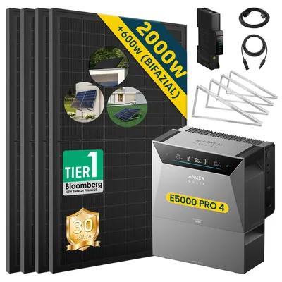 Produktbild von ALLDREI Balkonkraftwerke mit Speicher Anker Solix Solarbank 4 E5000 Pro & BP2700x1,Komplettset mit 4x500W Bifazialer Solarpanel & Smart Meter Gen 2
