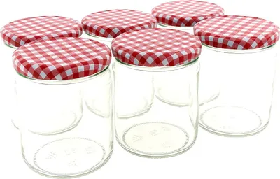 Produktbild von 24-teilig - Marmeladenglas - Konfitürenglas - Einmachglas – 540 ml – Glas – Mit rot-weiß kariertem Schraubdeckel – 8,5 x 8,5 x 11,5 cm