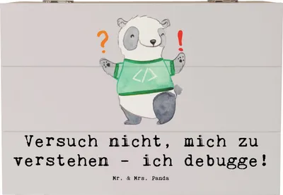 Produktbild von Mr. & Mrs. Panda Holzbox Softwareentwickler Debugging 22 x 15 cm - Grau Pastell - Geschenk, Geschenkbox, Holztruhe, Berufsgestaltung, Kiste mit Deckel, Box, Beruf, Berufe