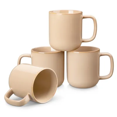 Obrázek produktu pro Sada hrníčků VANCASSO, 4 ks kameninové hrníčky, 360 ml, hrníčky na kávu s uchem, hnědé