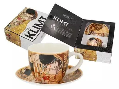 Zdjęcie produktu dla filiżanka espresso 80ml ze spodkiem - G. Klimt, Pocałunek (CARMANI)