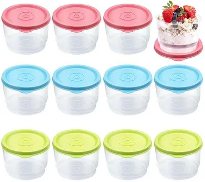 Produktbild von 12er-Set mini-Backofenbehälter mit Deckeln, 160 ml kleine Gefrierschälchen, 8 x 5 cm Mini-Schälchen mit Deckeln, leckzufreies, wiederverwendbares Salatdressinggefäß, für Joghurt, Soßen, Marmelade, Gewürze