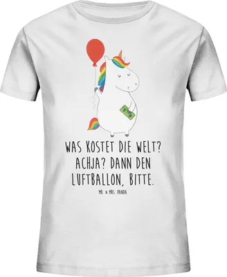Produktbild von Mr. & Mrs. Panda Kleinkinder T-Shirt Einhorn Luftballon 9-11 Jahre (134/146) - Weiß - Geschenk, Freude, Kinder Baumwoll, Unicorn, Teenager, Kindershirt, Einhörner, Geld