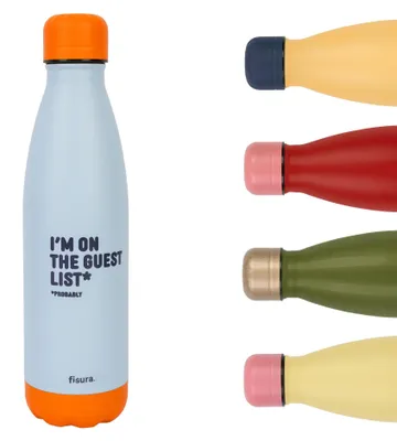 Thermosflasche 500 ml Edelstahl, blau, Gästeliste