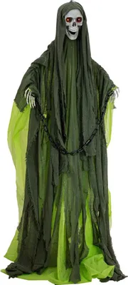 Produktbild von EUROPALMS Halloween Figur Skelett mit grünem Umhang, animiert, 170cm