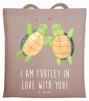 Produktbild von Mr. & Mrs. Panda Tote Bag Schildkröten Paar - Braun Pastell - Geschenk, Valentinstag, Hochzeitstag, Mitbringsel, für Freundin, Tasche, Frauen, Beutel, Laptoptasche