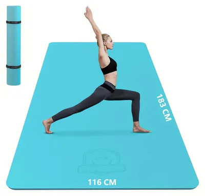 Image de Tapis de yoga - Extra large et large - Tapis de fitness en TPE de 6 mm d'épaisseur - Antidérapant et écologique - Pour Pilates, entraînement et salle de sport à domicile - Bleu
