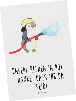 Produktbild von Mr. & Mrs. Panda Postkarte Feuerwehrmann Helden - Weiß - Geschenk, Feuerwehr, unvergesslich, Grußkarte, Ansichtskarte, handgefertigt, Danke sagen, Feuerwehrfrau, Bedanken