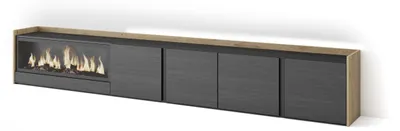 Image de Meuble tv effet bois noir et chêne 315x35x50cm cheminée effet feu XXL