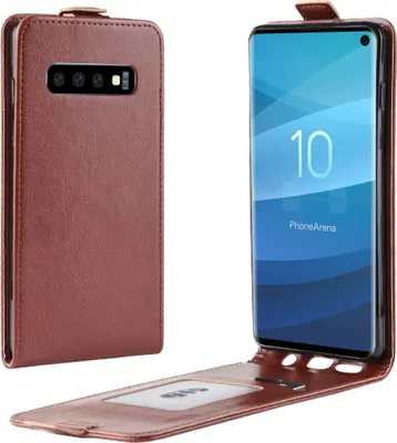 Produktbild von Flip Case Handyhülle für Samsung Galaxy S10 Plus Vertikal Schutzhülle Tasche Cover Braun Bumper Smartphone Kartensteckplatz-Kreditkarte-Geldscheine EC-Karte Bank-Karte