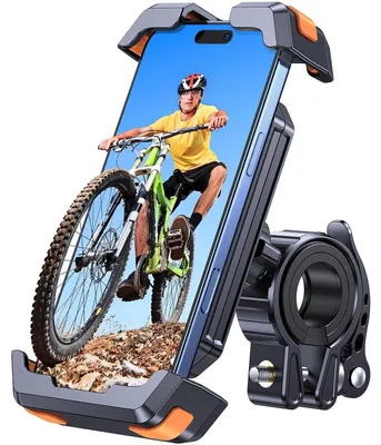 Immagine prodotto di Supporto per telefono da bicicletta o motocicletta, nero, per manubrio, adatto a telefoni da 4,7" a 6,8", antiscossone, installazione rapida, regolabile a 360°