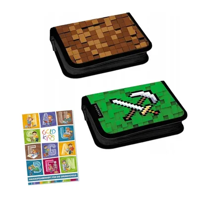 Produktbild von Goldkids - Federmäppchen 1 Fächer - Mäppchen für Mädchen und Jungen - Federmappe 1-Fach Federtasche - Schulmäppchen und Hausaufgabenheft - Pixel Game