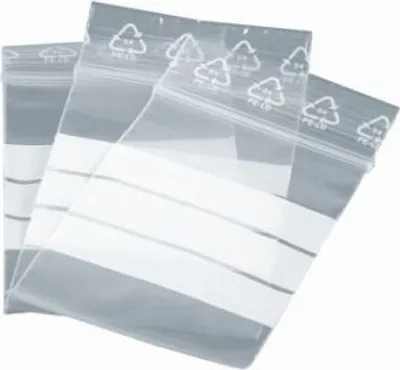 Produktbild von Druckverschlussbeutel mit 3 weißen Beschriftungsstreifen, 80 x 120 mm, 100 Stück