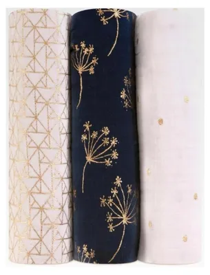 Produktbild von Pucktücher und Decken aus 100% Baumwolle für Neugeborene, Wickeltücher-Set für Säuglinge und Kleinkinder, Geschenke für Babys, 120x120cm, 3er-Pack, metallic gold deco