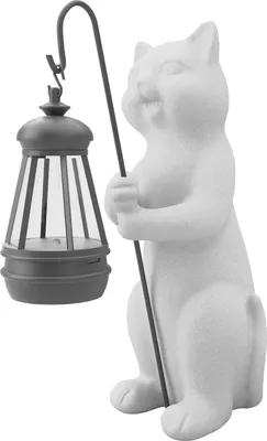 Produktbild von Katzenfigur mit Solar-Laterne Gartendekoration Harz Weiß 25 cm