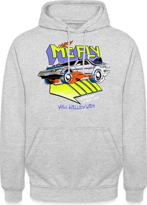 Produktbild von Spreadshirt Zurück In Die Zukunft Hey McFly Delorean Uni Hoodie, 3XL, Hellgrau meliert