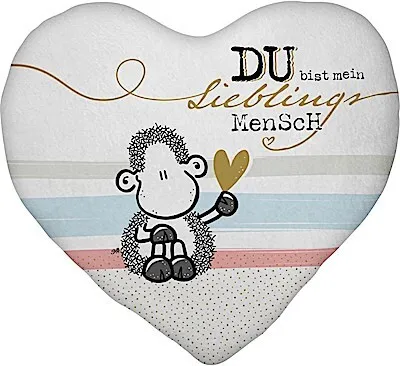 Produktbild von sheepworld Plüschkissen Motiv Mensch | Plüschkissen in Herzform, 30 cm x 25 cm, Mehrfarbig, 100% Polyester | Geschenk, Liebe, Valentinstag | 48185